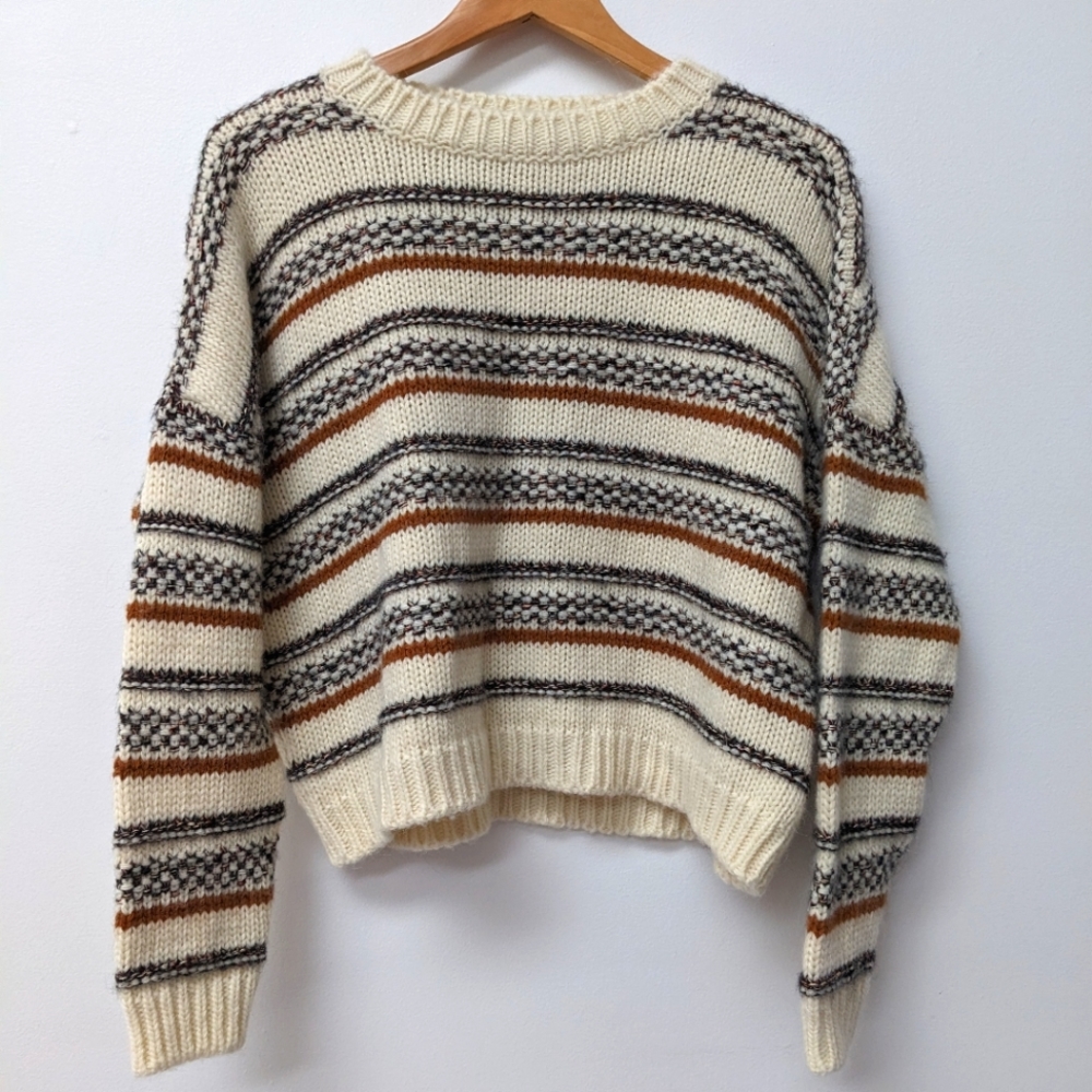 Elsamanda Anthropologie Chunky Knit Wool Alpaca Mohair Blend Striped Sweater